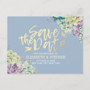 Carte Postale Faire-part Mariage Enregistrer La Date Aquarelle Plantes Succ
