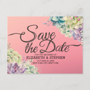 Carte Postale Faire-part Mariage Enregistrer La Date Aquarelle Plantes Succ