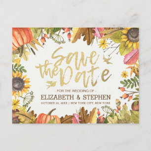 Carte Postale Faire-part Mariage Enregistrer La Date Automne Automne Feuill