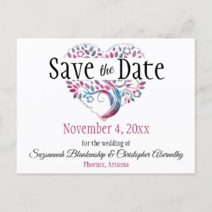 Carte Postale Faire-part Mariage Enregistrer La Date Bourgogne Teal Arbre C