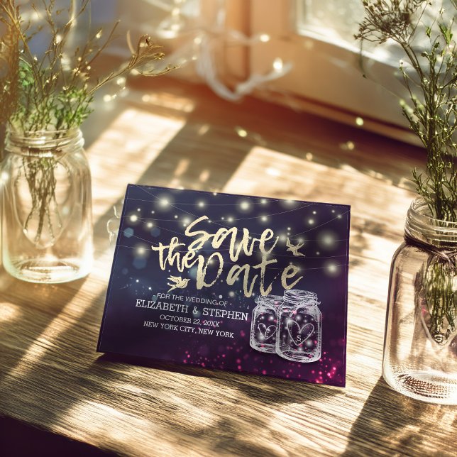 Carte Postale Faire-part Mariage Enregistrer La Date Chic Mason Jar Lumière (Créateur téléchargé)