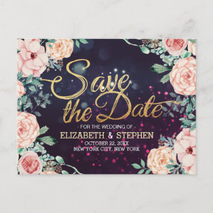 Carte Postale Faire-part Mariage Enregistrer La Date Moderne Floral Purple 