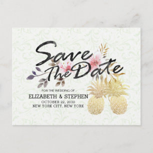 Carte Postale Faire-part Mariage Enregistrer La Date Moderne Or Ananas Coup
