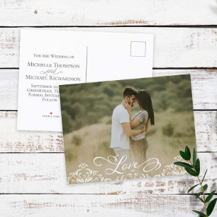 Carte Postale Faire-part Mariage Enregistrer La Date Photo Élégant Amour Mo