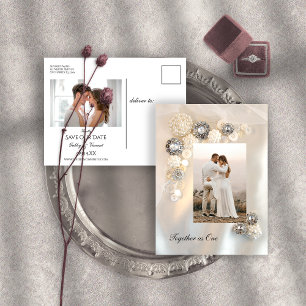 Carte Postale Faire-part Mariage Faux White Pearl and Diamond Buttons
