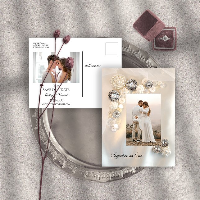 Carte Postale Faire-part Mariage Faux White Pearl and Diamond Buttons (Créateur téléchargé)