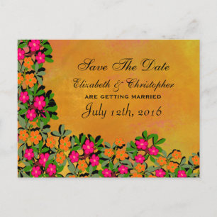 Carte Postale Faire-part Mariage Fleur sauvage rose et orange Enregistrer l