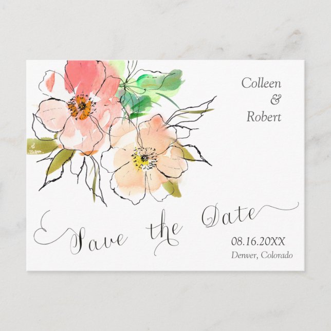 Carte Postale Faire-part Mariage Fleurs Impressions Photo Enregistrer la Da (Devant)