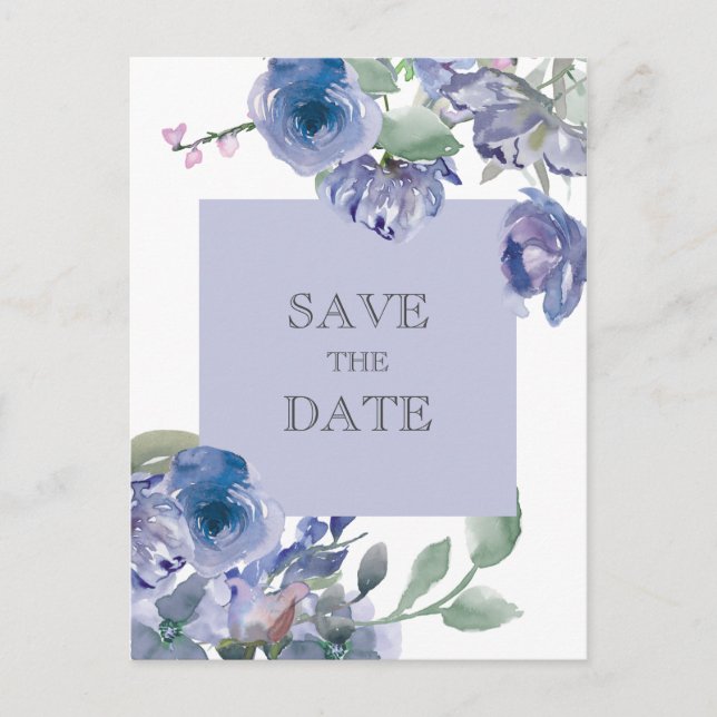 Carte Postale Faire-part Mariage floral bleu rustique (Devant)