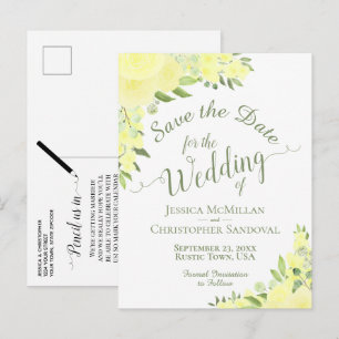 Carte Postale Faire-part Mariage floral jaune Enregistrer la date Calligrap