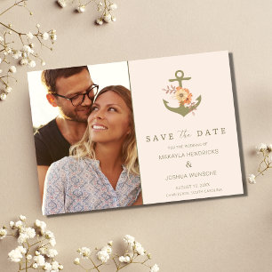 Carte Postale Faire-part Mariage floral simple Boho nautique Enregistrer la