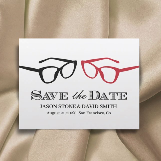Carte Postale Faire-part Mariage gay deux lunettes minimaliste Enregistrer  (Créateur téléchargé)