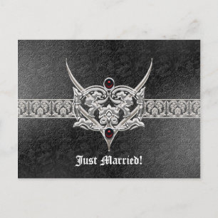 Carte Postale Faire-part Mariage gothique de vampire en cuir faux orné de b