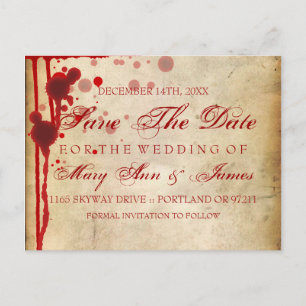 Carte Postale Faire-part Mariage Halloween Vampire Sauver La Date Faux Sang