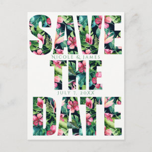 Carte Postale Faire-part Mariage hawaïen tropical Enregistrer la date