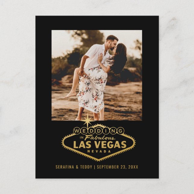 Carte Postale Faire-part Mariage Las Vegas Black Gold Photo Enregistrer la  (Devant)