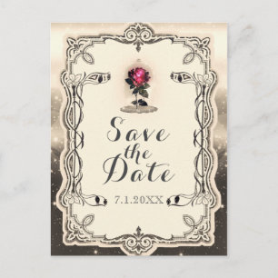 Carte Postale Faire-part Mariage Magique Rose Rouge Vintage Enregistrez la