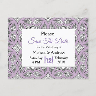 Carte Postale Faire-part Mariage Mandala noir et violet Enregistrer la date