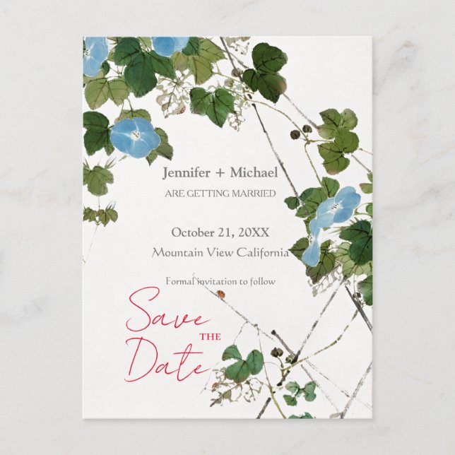 Carte Postale Faire-part Mariage mariage Calligraphie minimaliste Florale (Devant)