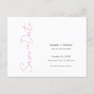Carte Postale Faire-part Mariage mariage Calligraphie minimaliste rose blan