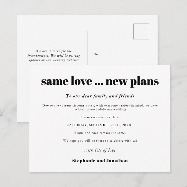 Carte Postale Faire-part Mariage Même Amour Nouveaux Plans Enregistrer Nouv (Devant / Derrière)