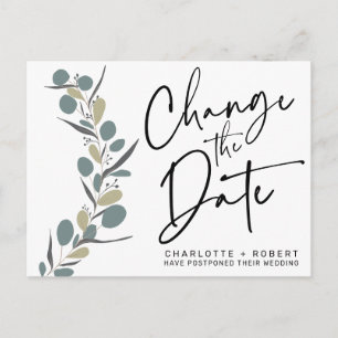 Carte Postale Faire-part mariage minimaliste de l'eucalyptus changer la dat