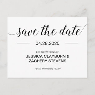 Carte Postale Faire-part Mariage Minimaliste Élégant Noir et Blanc