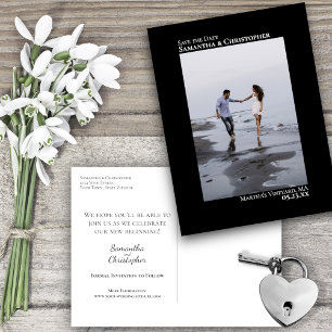 Carte Postale Faire-part Mariage minimaliste Noir Photo Enregistrer la date