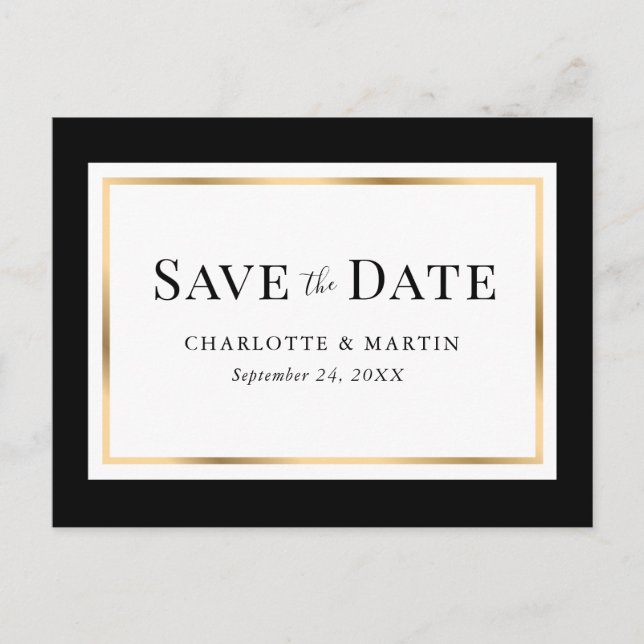 Carte Postale Faire-part Mariage moderne Black Gold Frame (Devant)