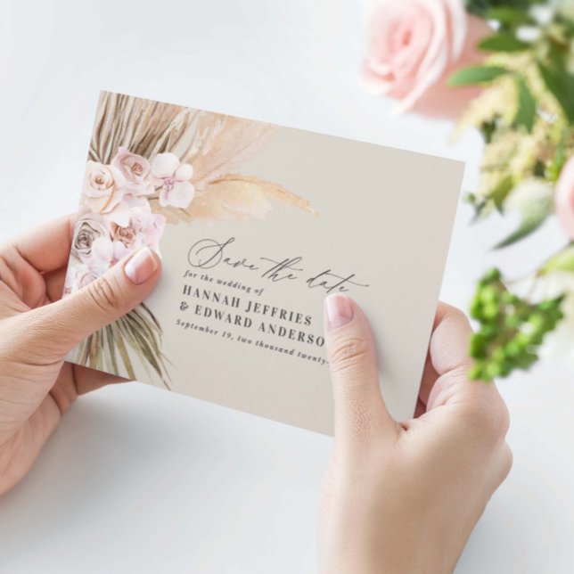 Carte Postale Faire-part Mariage moderne bohème orchidée herbe de la pampa (Créateur téléchargé)