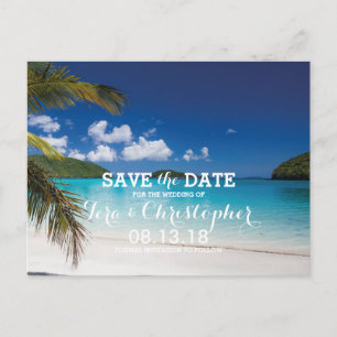 Carte Postale Faire-part Mariage Moderne Tropical de Bord de Mer Enregistre