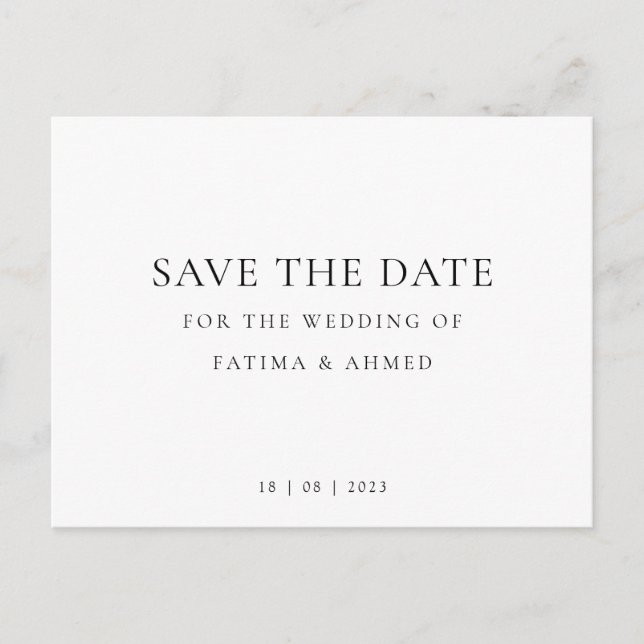 Carte Postale Faire-part Mariage Musulman Minimal Non Photo Enregistrer La  (Devant)