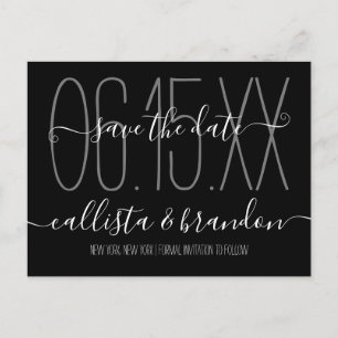 Carte Postale Faire-part Mariage noir blanc minimal Élégant Enregistrer la 