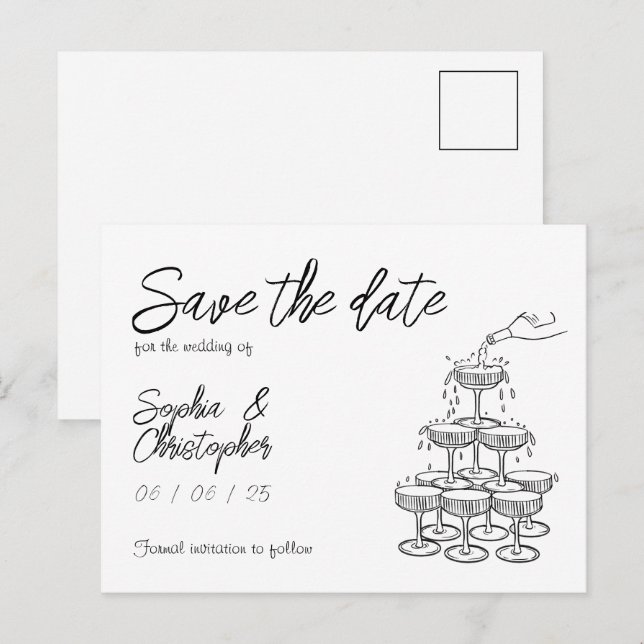 Carte Postale Faire-part Mariage noir et blanc manuscrit (Devant / Derrière)