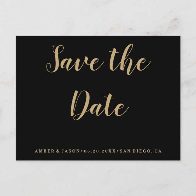 Carte Postale Faire-part Mariage noir et or Enregistrer la date (Devant)