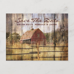 Carte Postale Faire-part mariage occidental automne rustique grange rouge