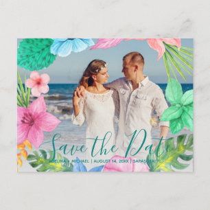 Carte Postale Faire-part Mariage océanique du luau tropical PHOTO enregistr
