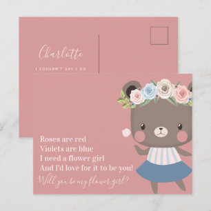 Carte Postale Faire-part Mariage Ourson Mignon Demoiselle d'Honneur Proposi