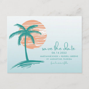 Carte Postale Faire-part Mariage Palm Tree de plage Enregistrer la date Car