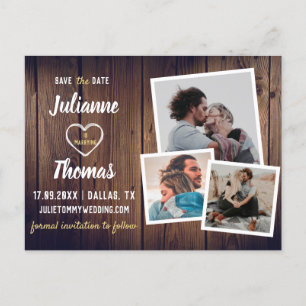 Carte Postale Faire-part Mariage pas cher avec un collage photo en bois rus