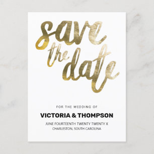 Carte Postale Faire-part Mariage personnalisé Gold Foil