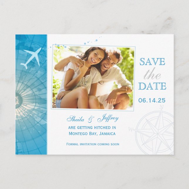 Carte Postale Faire-part Mariage photo de destination moderne Sauvez la dat (Devant)
