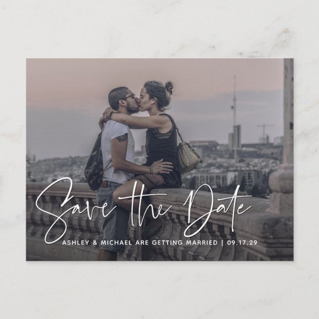 Carte Postale Faire-part Mariage photo de recouvrement blanc de script mode (Devant)