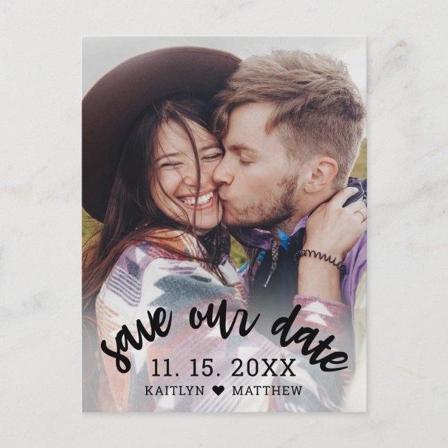 Carte Postale Faire-part Mariage photo de script noir moderne Enregistrer n (Devant)