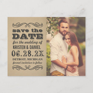 Carte Postale Faire-part Mariage photo Kraft vintage Enregistrer la date