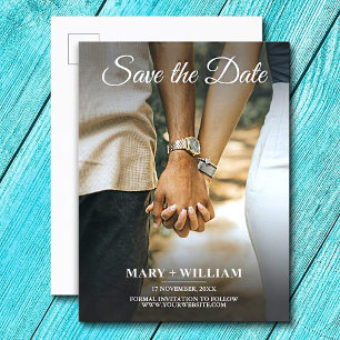 Carte Postale Faire-part Mariage Photo Minimaliste Bleu Enregistrez La Date