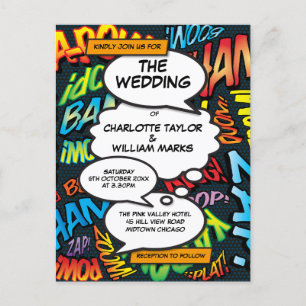 Carte Postale Faire-part Mariage photo moderne de pop art de bande dessinée