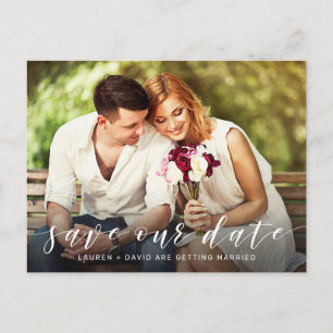 Carte Postale Faire-part Mariage photo moderne en blanc Enregistrer la date