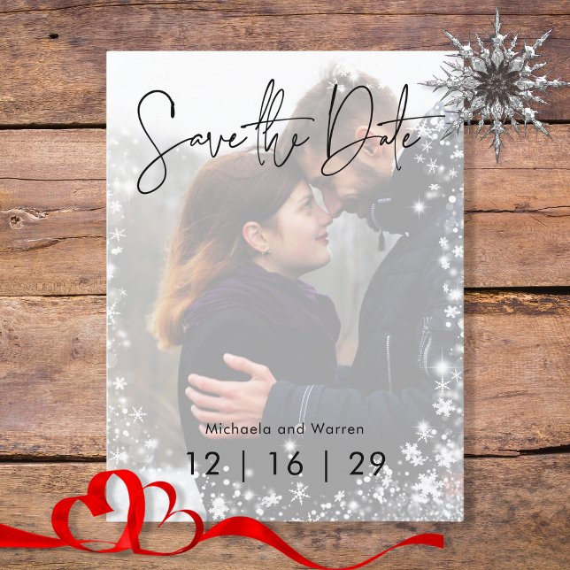 Carte Postale Faire-part Mariage photo neige hiver Enregistrer la date Cart (Créateur téléchargé)