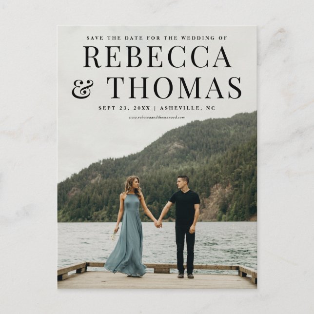 Carte Postale Faire-part Mariage photo portrait moderne enregistrer la date (Devant)